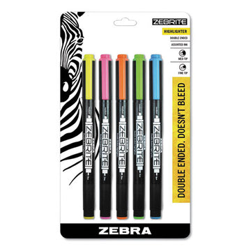Zebra® Zebrite Eco Double-ended Highlighter, Assorted Ink Colors, Medium-chisel-fine-bullet Tips, Assorted Barrel Colors, 5-set freeshipping - TVN Wholesale